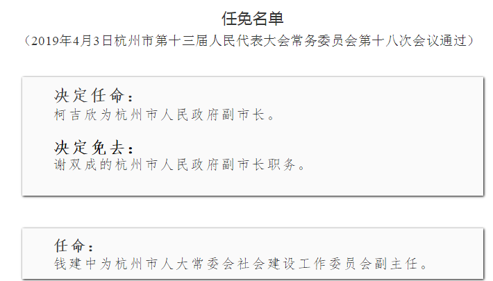 杭州市最新人事任免动态概览